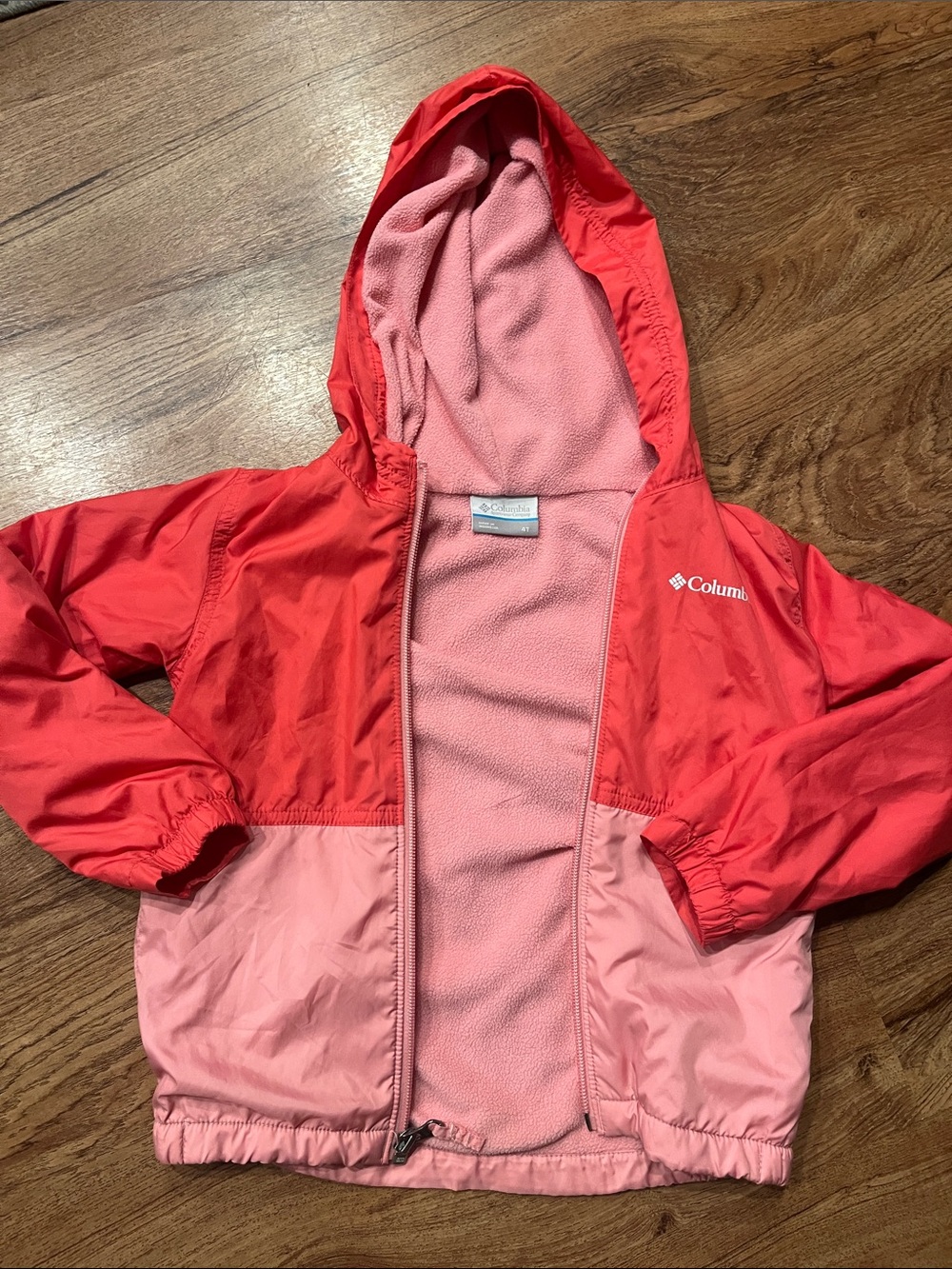 Columbia Kids Two-Tone Red and Pink Hooded Rain Jacket
